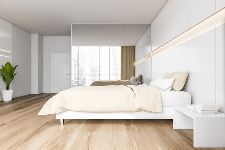 Mẫu sàn gỗ phòng ngủ đẹp màu nâu nhạt