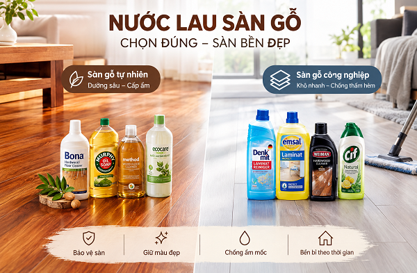Cách chọn nước lau sàn gỗ tự nhiên và công nghiệp chuyên dụng chuẩn