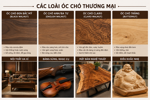 Các loại gỗ Óc Chó phổ biến
