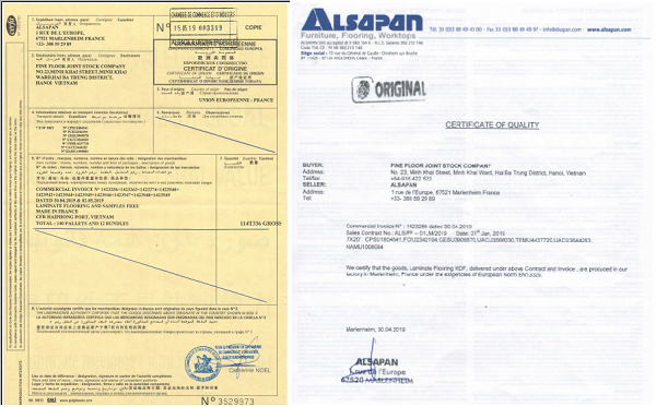 CO, CQ sàn gỗ Alsafloor nhập khẩu từ Pháp bởi công ty Sàn Đẹp