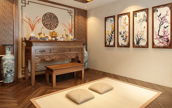 Mẫu sàn gỗ xương cá cho phòng thờ