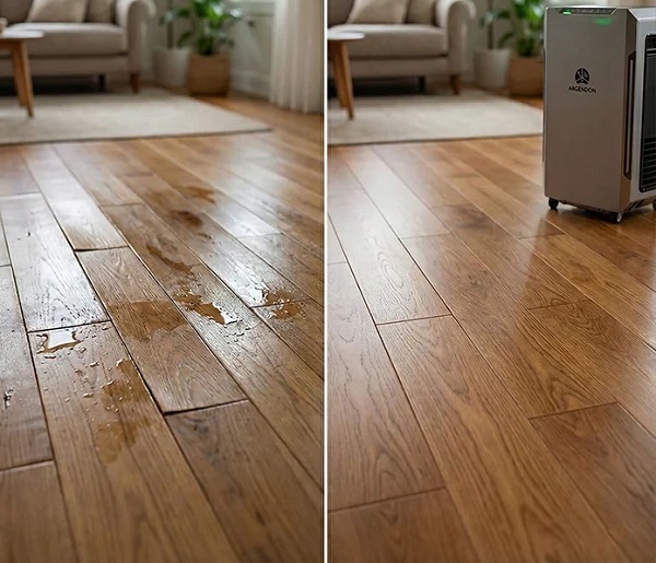Nồm ẩm sàn gỗ trước và sau khi sử dụng máy hút ẩm