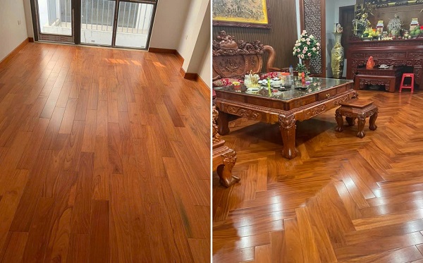 Sàn gỗ Gõ Đỏ lát thẳng và xương cá