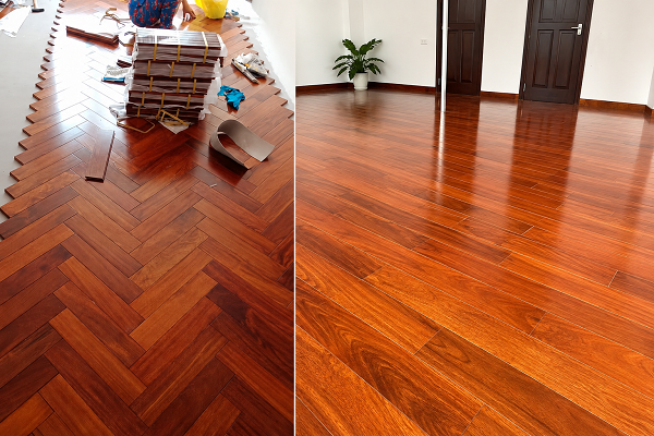 Sàn gỗ Hương Lào lát xương cá và lát truyền thống