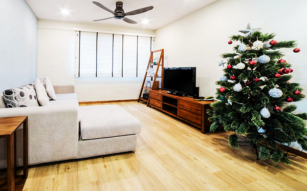 sàn gỗ màu vàng sáng cho phòng khách hiện đại