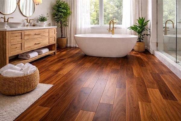 Sàn gỗ tự nhiên lát phòng tắm, màu sắc đẹp