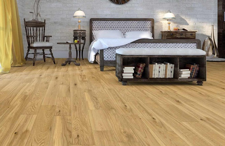 Sàn gỗ tự nhiên Sồi lắp phòng ngủ đẹp