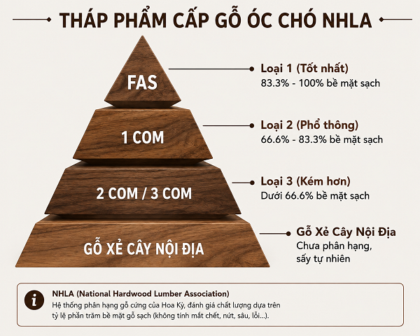 Tháp phẩm cấp gỗ Óc Chó tiêu chuẩn Hoa Kỳ
