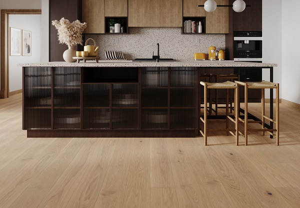 Ván sàn nhựa lát phòng bếp vân gỗ đẹp tự nhiên
